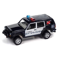 JLSP352A Johnny Lightning 1/64 1998 ジープ チェロキー モンテゴブルー & ボート/ トレーラー ホワイト 'POLICE'