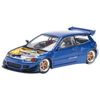 PR640174 POP RACE 1/64 PANDEM CIVIC EG6 METALLIC BLUE WITH OPEN HOOD