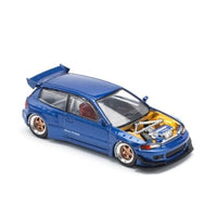 PR640174 POP RACE 1/64 PANDEM CIVIC EG6 METALLIC BLUE WITH OPEN HOOD
