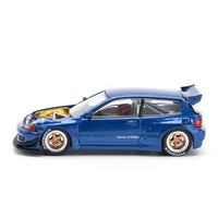 PR640174 POP RACE 1/64 PANDEM CIVIC EG6 METALLIC BLUE WITH OPEN HOOD