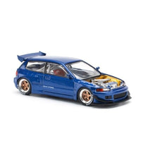 PR640174 POP RACE 1/64 PANDEM CIVIC EG6 METALLIC BLUE WITH OPEN HOOD