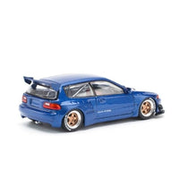PR640174 POP RACE 1/64 PANDEM CIVIC EG6 METALLIC BLUE WITH OPEN HOOD