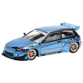 PR640206 POP RACE 1/64 PANDEM CIVIC EG6 - BLUE CHROME