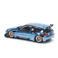PR640206 POP RACE 1/64 PANDEM CIVIC EG6 - BLUE CHROME