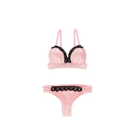 QZC004-PKB Q'z エレガントレースブラ&ショーツset ピンク×ブラック