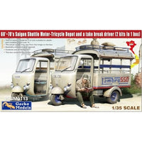 GEC35GM0113 ゲッコーモデル 1/35 サイゴン ランブロ550 シャトル 三輪自動車w/休憩中の運転手 1960~70年代 (2両セット、フィギュア