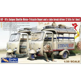 GEC35GM0113 ゲッコーモデル 1/35 サイゴン ランブロ550 シャトル 三輪自動車w/休憩中の運転手 1960~70年代 (2両セット、フィギュア