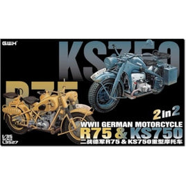 L3527 グレートウォールホビー 1/35 WWII ドイツ軍用バイクセット KS750 & R75