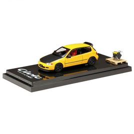 HJ642017AY HJ64 1/64 Honda CIVIC (EG6) JDM Style Customized Version with Engine Display Model YELLOW