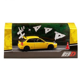 HJ642016DA HJ64 1/64 Honda CIVIC (EK9) 東堂塾 /舘智幸  (ドライバーフィギュア付ジオラマセット) YELLOW
