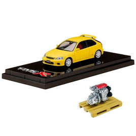 HJ642016Y HJ64 1/64 Honda CIVIC TYPE R (GF-EK9) with Engine Display Model SUNLIGHT YELLOW